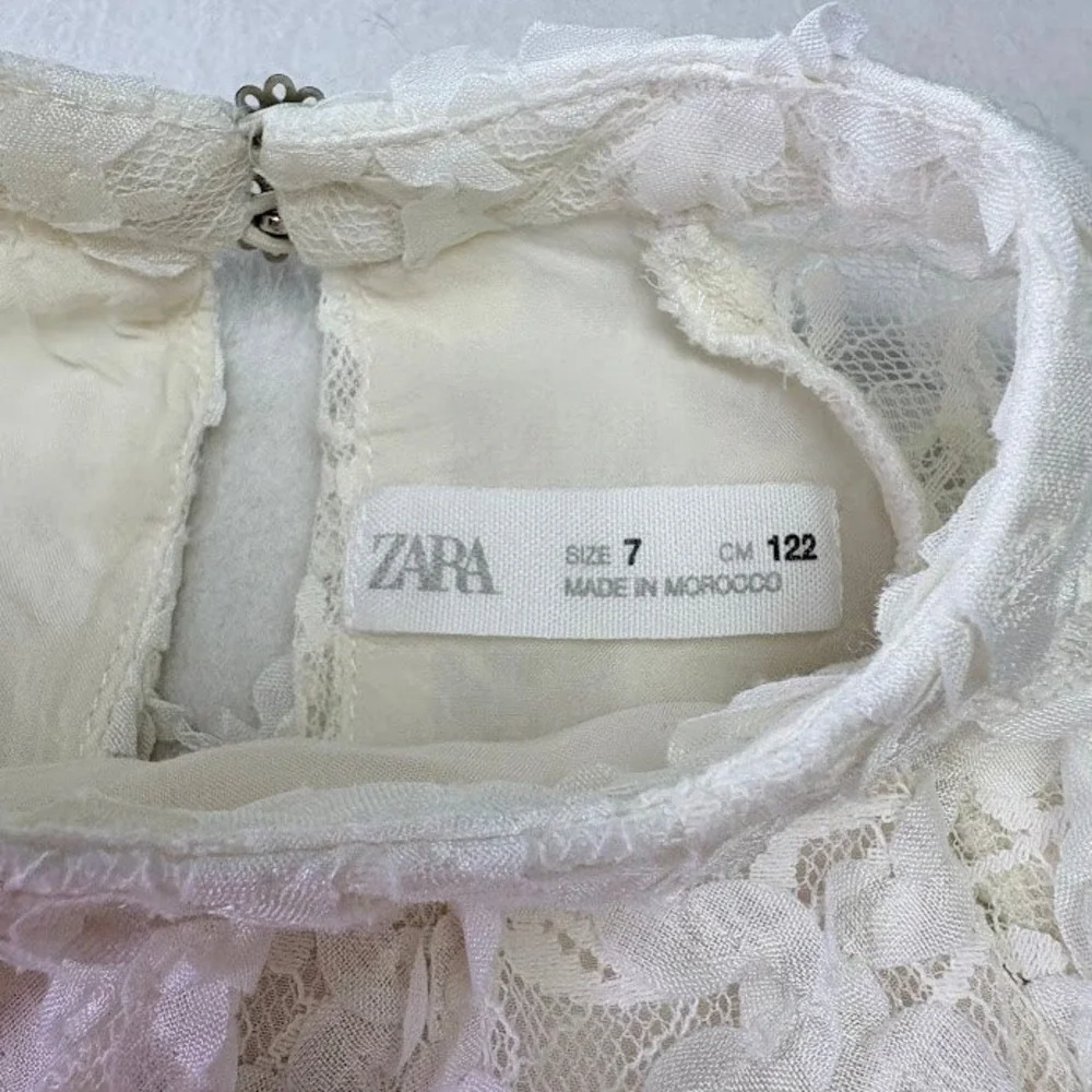 Zara Lace Dress Kids Size 7 White Good Tiered Ruffle Long Sleeve Mock‎ Neck